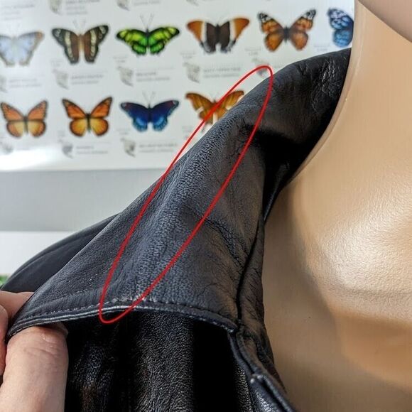 Vintage 90s DV Design Black Leather Jacket Button Front Junior's Size 11 - Picture 6 of 12